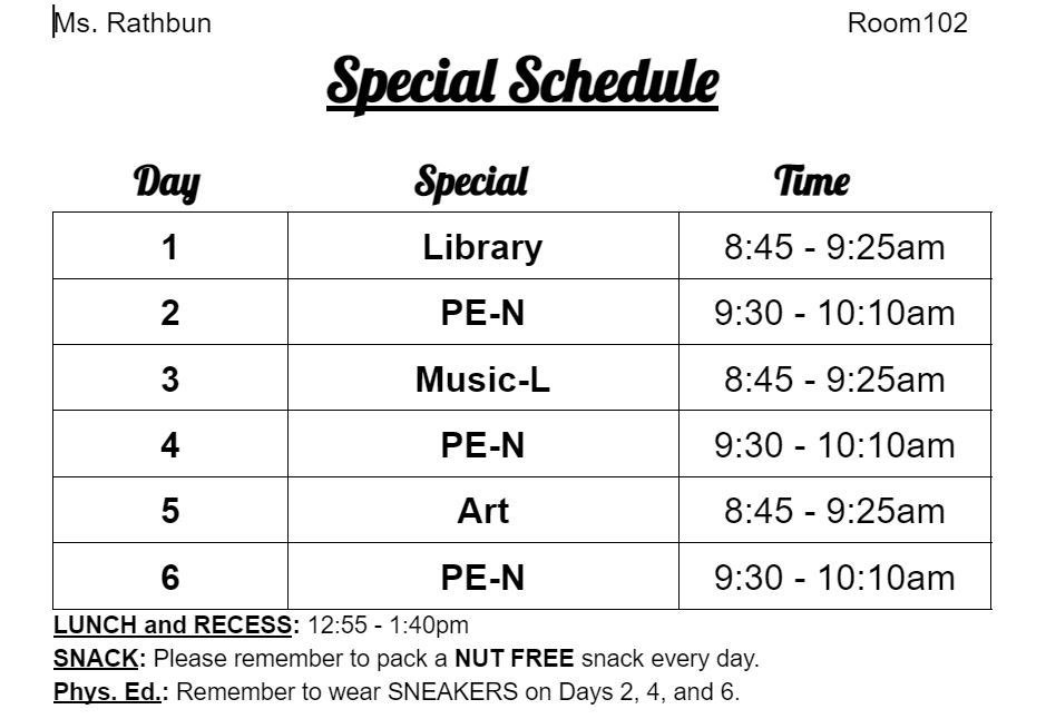 Special Schedule